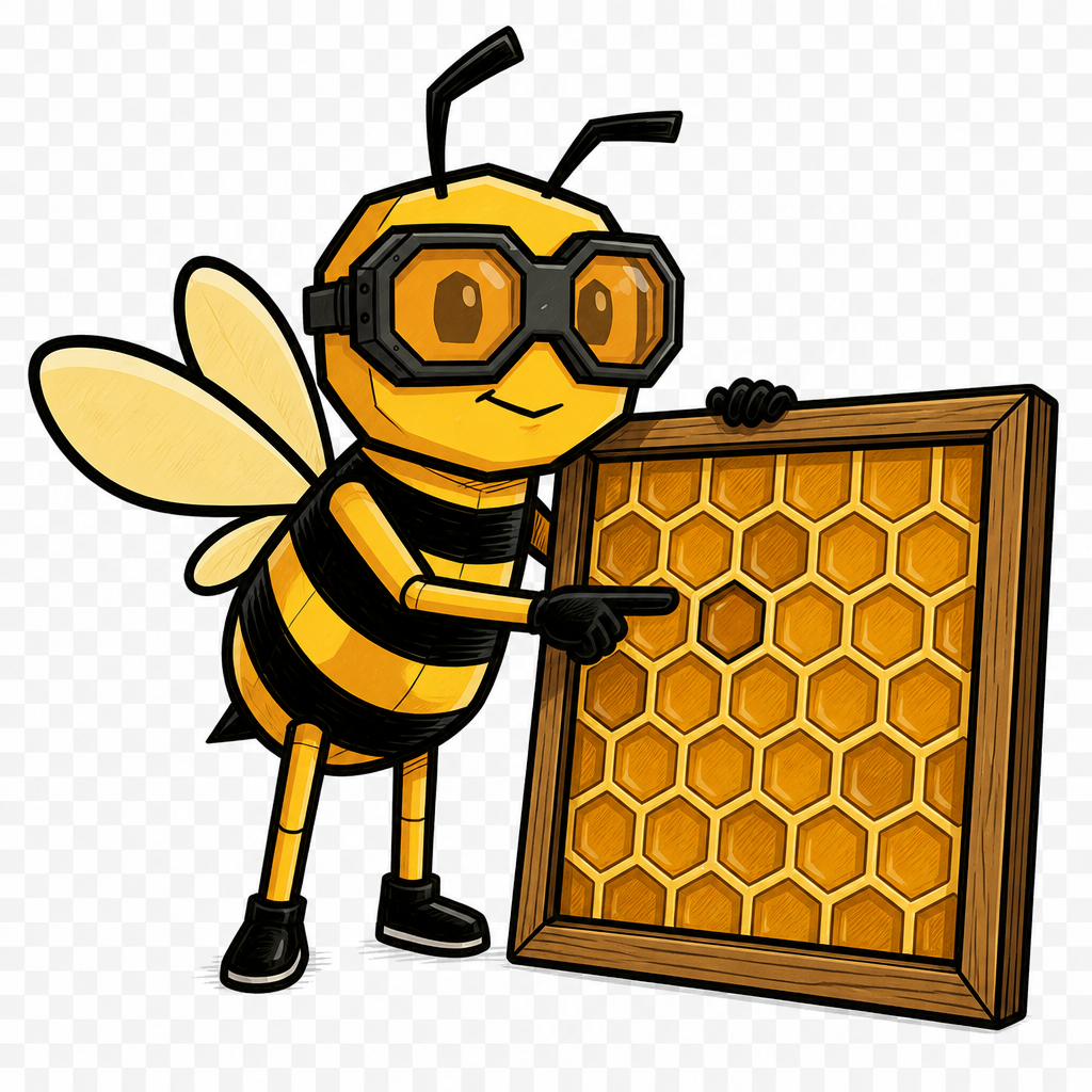 Hex pointing at six-sided cells on a honeycomb frame